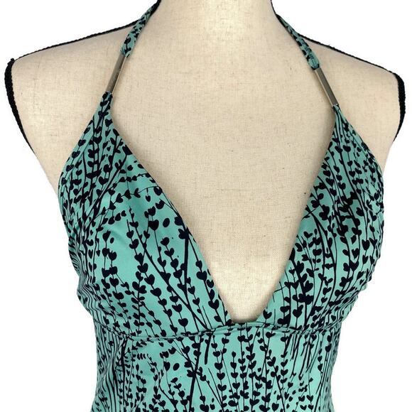 Victoria Secret Swim Tankini Top Teal Green Vine Print Halter Womens Sz 34C - Picture 6 of 13